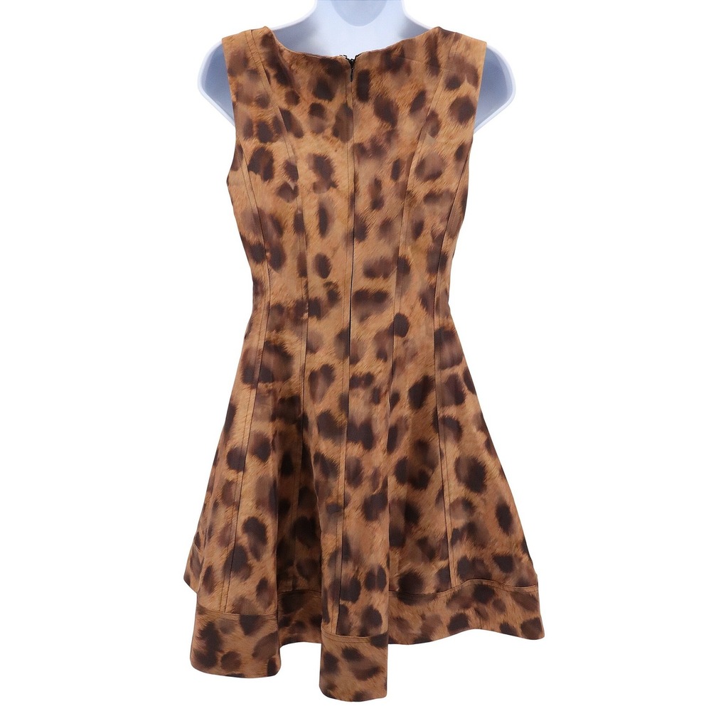 Milly‎ Poppy Leopard Print Taffeta Mini Dress Brown Sleeveless Cocktail Size 2 - Picture 3 of 11